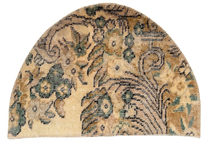 Vintage Turkish Semicircle Rug 17x24 Inch Hand Knotted Wool