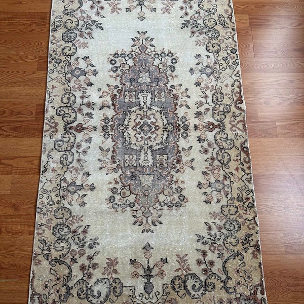 Pink Gray small rug,Vintage Rug,Handmade small rug,Wool rug,Turkish rug,3x7 Vintage rug,Antique rug,Decorative rug,Home decor rug,area rug
