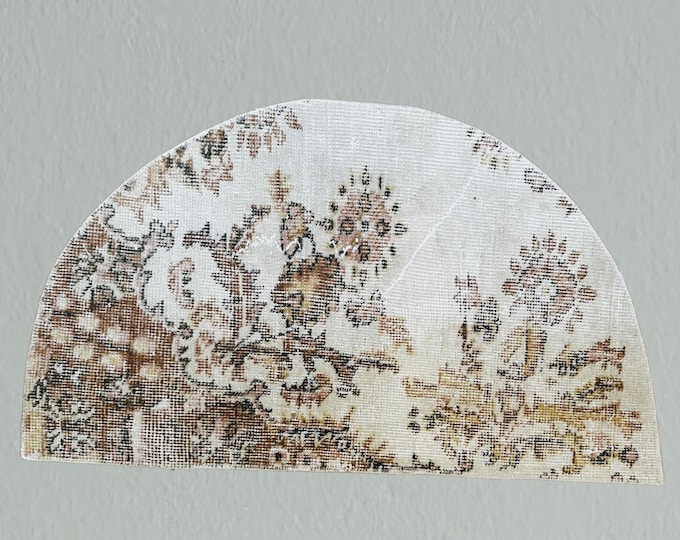 Vintage Turkish Wool Rug: Brown Semicircle Doormat (2x4 ft)