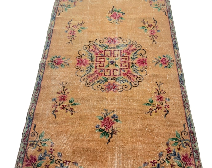 Vintage Turkish Oushak Wool Handmade Oriental Runner Rug Home Decor Livingroom Kitchen Entry