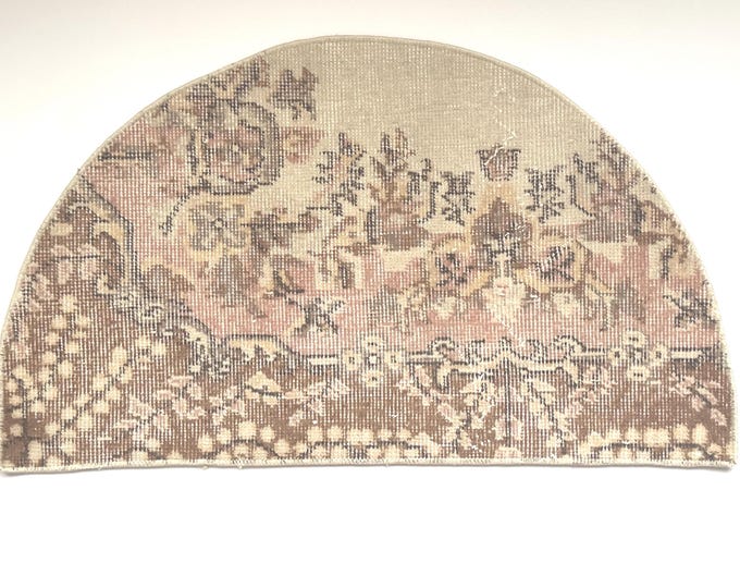 Semicircle Wool Rug 19x33 Inch Vintage Turkish Rug