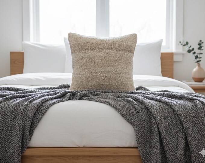 Natural Hemp Pillow Cover 16x16 | Beige Brown Rustic Cushion | USA Stock