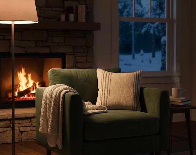 Beige Kilim Pillow Cover 16x16 inch – Striped Vintage Moroccan Style