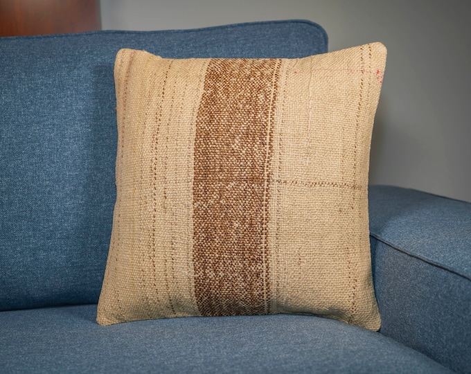 16x16 Vintage Kilim Pillow Cover: Handmade Hemp Throw Pillow