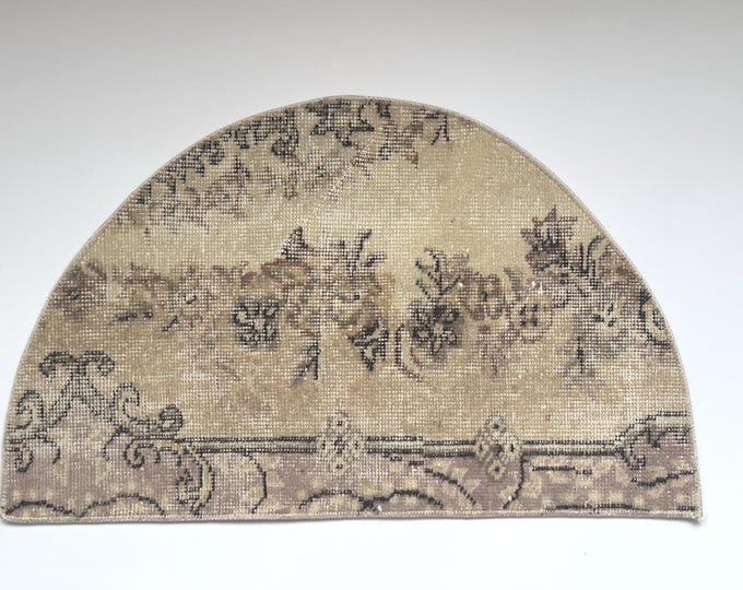 Small Semicircle Wool Rug 18x29 Inch Vintage Turkish Mat