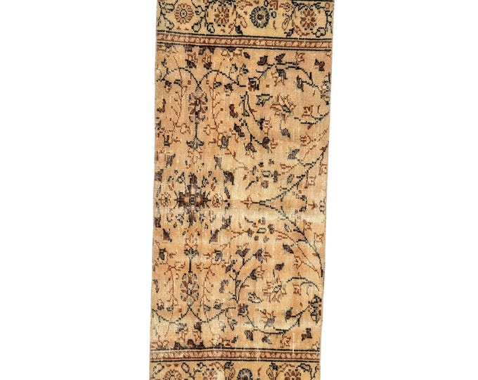 Vintage Turkish Runner Rug 29x72 Inch Hand Knotted Wool Runner