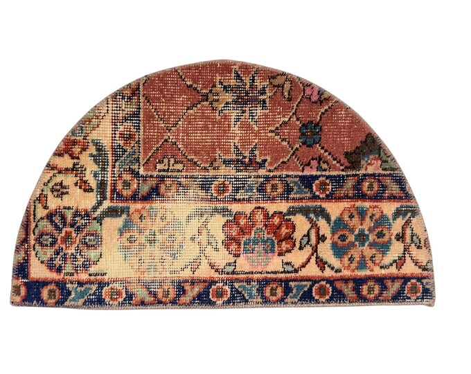 Vintage Handmade Wool Semicircle Doormat Red Custom Doormat Boho Home Decor