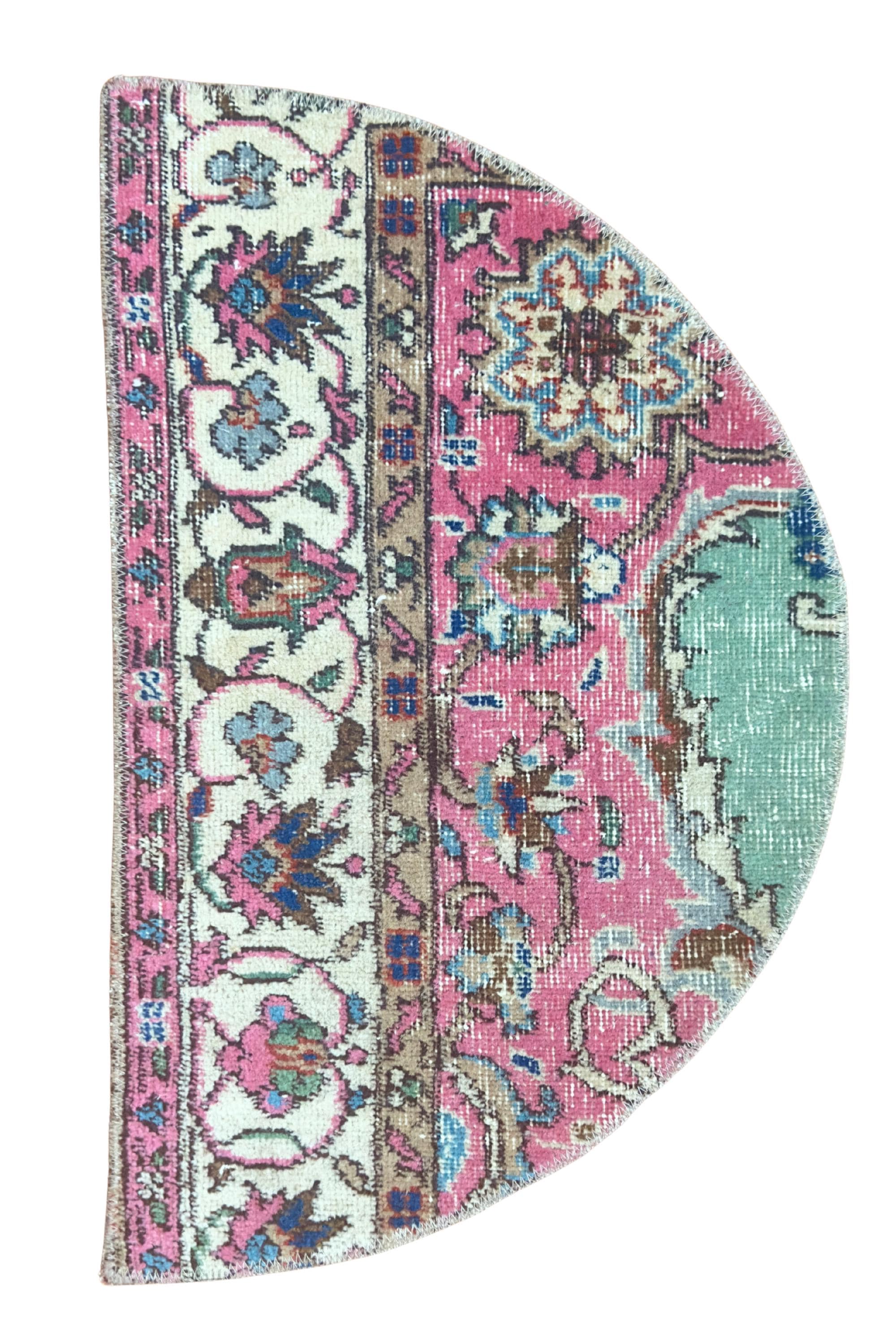 Vintage Turkish Door Mat, Hand-Knotted Wool Medallion, Distressed Pink Cream, 18x30 in – view 7