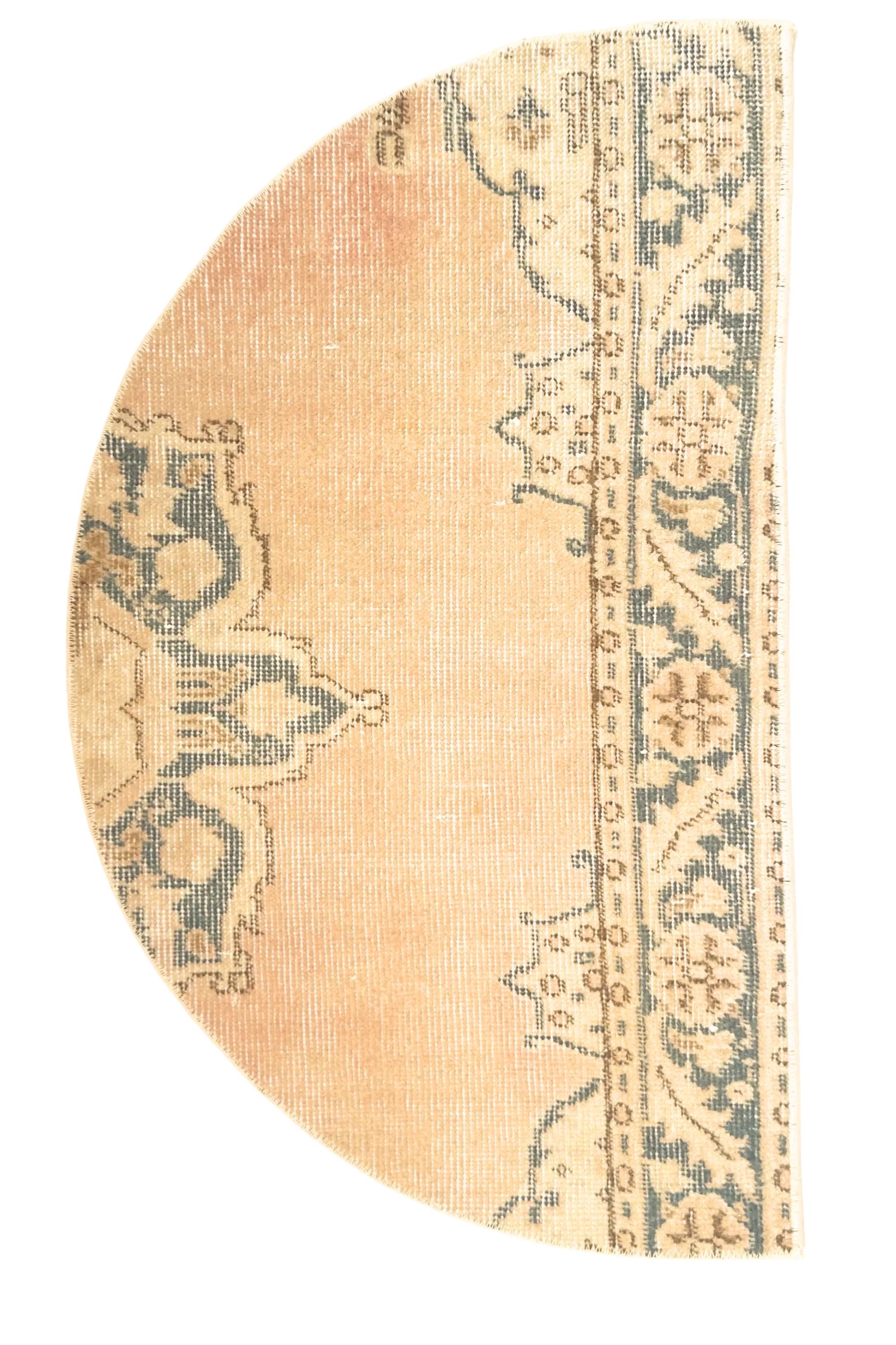 Vintage Turkish Semicircle Rug, Handwoven Wool Medallion, Peach Apricot Teal, 1.6x2.75 ft – view 7