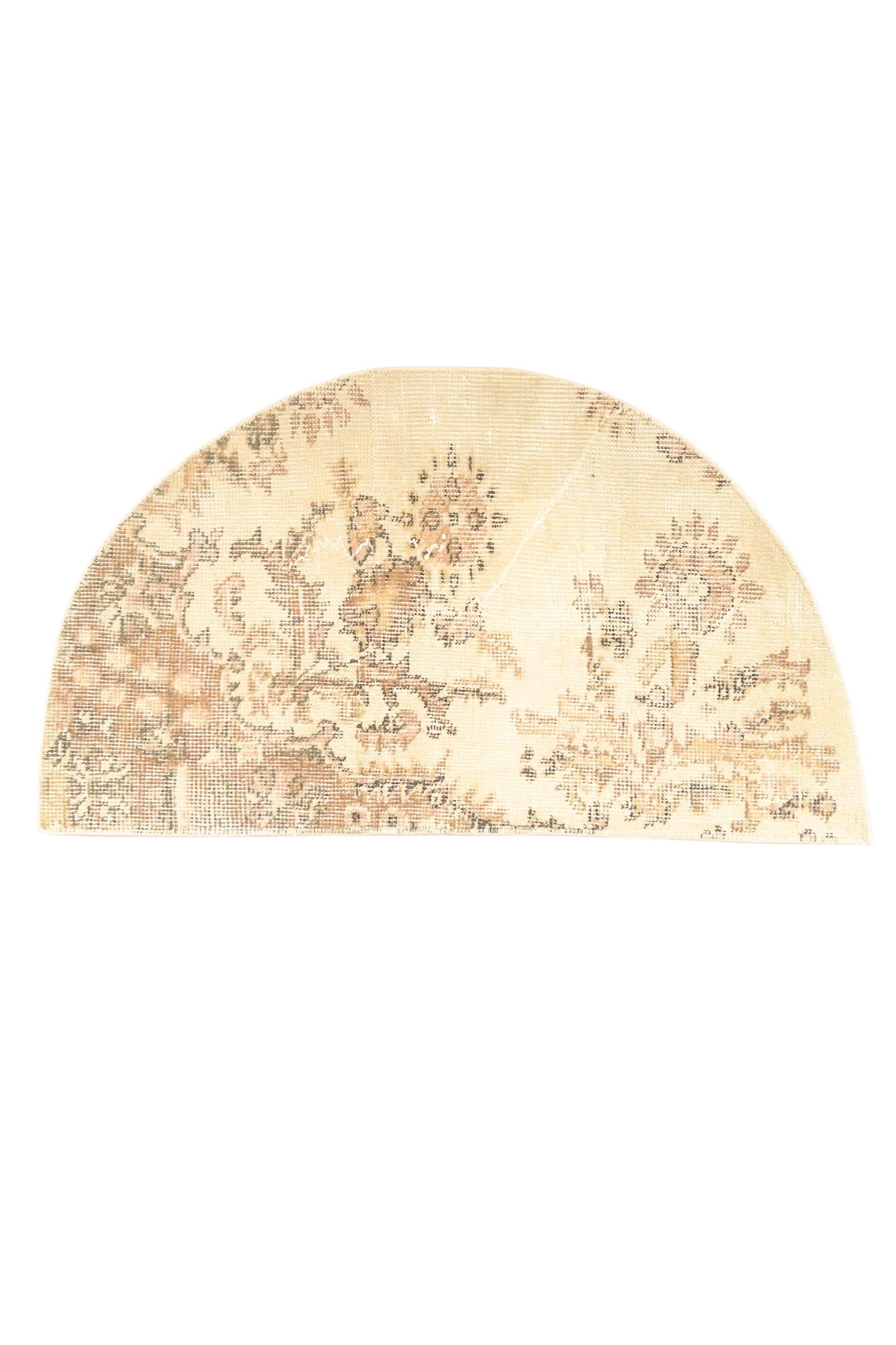 Vintage Turkish Semicircle Rug, Handwoven Wool Floral, Ivory Caramel Distressed, 1.6x2.77 ft – view 8