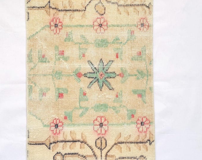 Handwoven Vintage Turkish Runner Rug 18x44 Inches Pastel Tribal