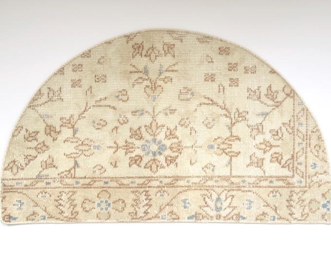 Semicircle Wool Rug 19x33 Inch Vintage Turkish Rug