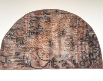 20x33.5 Inch Vintage Semicircle Rug Turkish Wool Entryway Mat