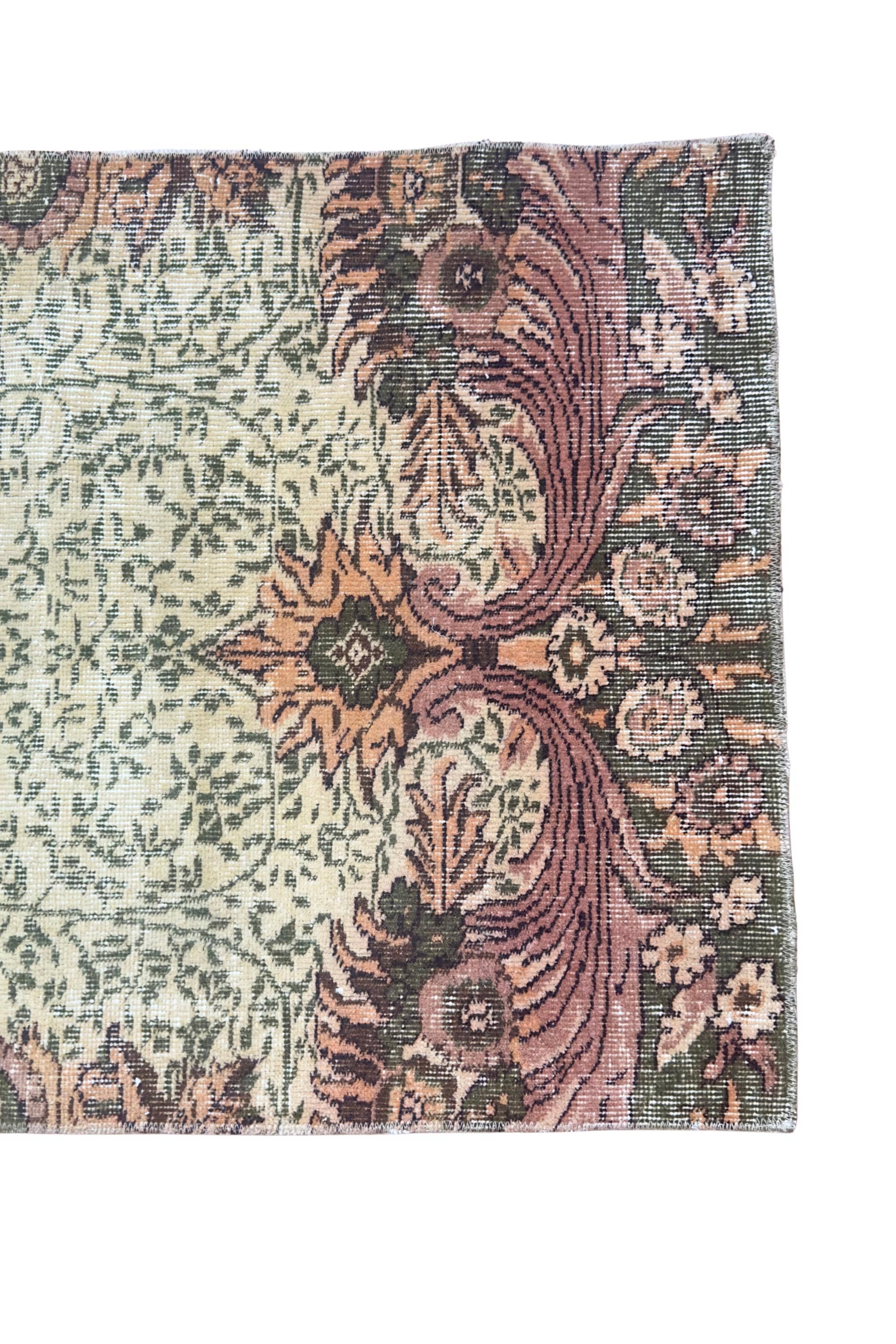 Vintage Turkish Isparta Runner Rug, Hand-Knotted Wool Medallion, Faded Sage Mauve, 78x247 cm – view 12