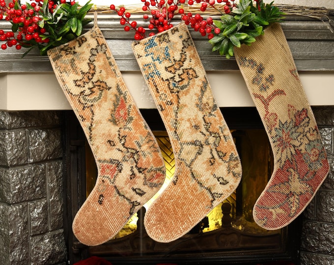Handmade Vintage Kilim Christmas Stocking: Rustic Holiday Decor