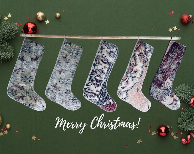 Vintage Kilim Rug Christmas Stocking: Handmade Holiday Decor