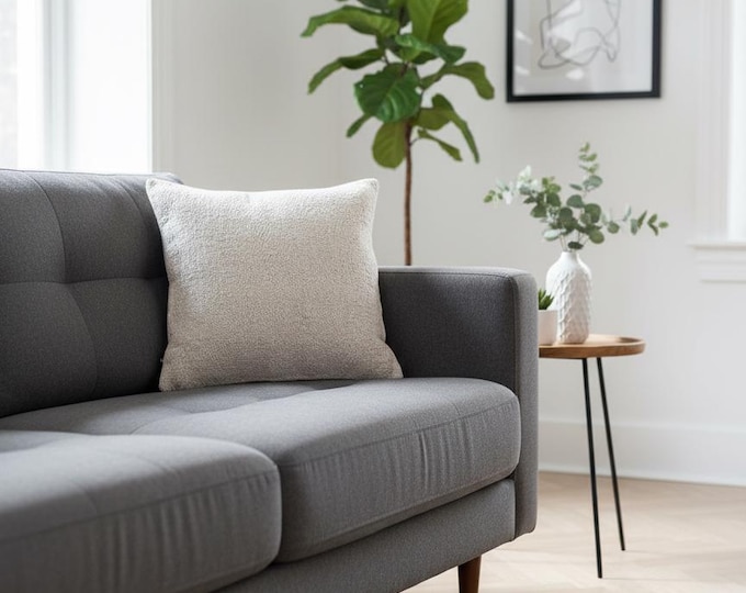 16x16 inch Wool Textured Pillow Cover | Minimal Cozy Boho Cushion | Neutral Farmhouse Decor | USA & Canada