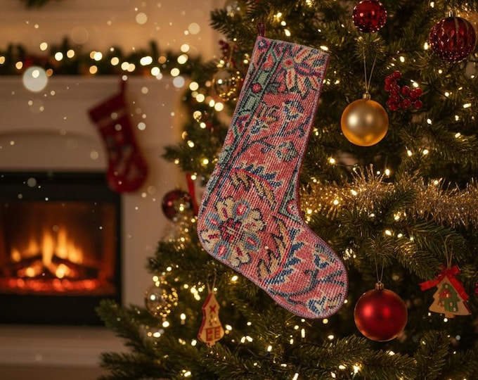 Vintage Rug Christmas Stocking | Wool • Cotton Lined • Upcycled Turkish Carpet