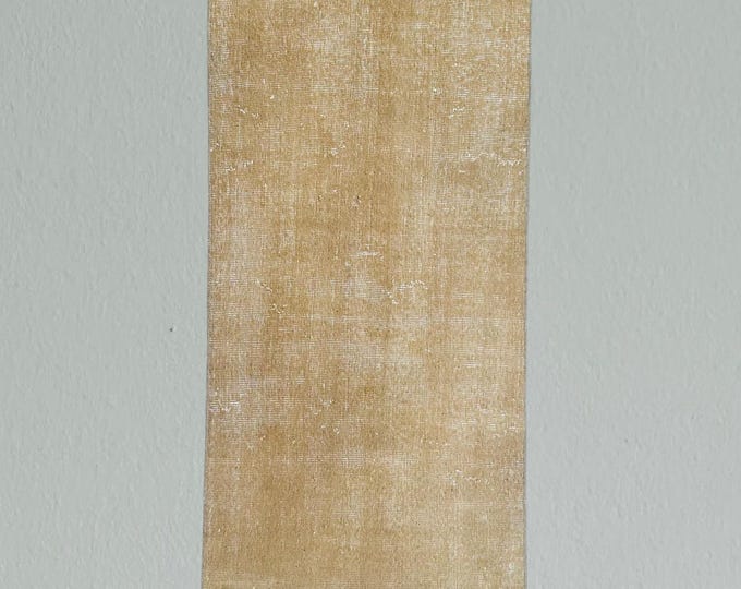 Vintage Beige Wool Runner Rug: 2x7 ft Turkish Hallway Rug