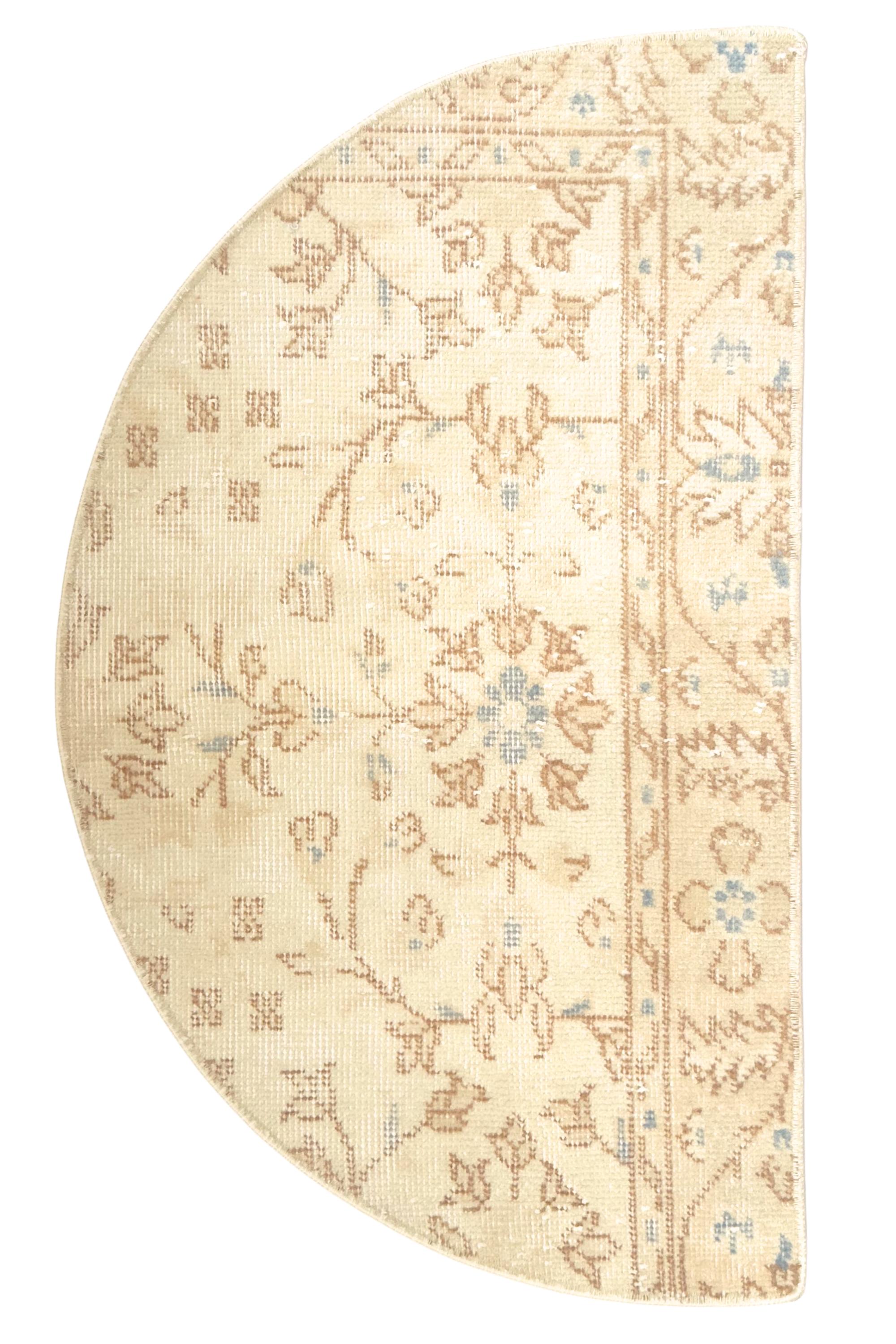Vintage Turkish Semicircle Rug, Handwoven Wool Floral, Ivory Cream Taupe, 1.6x2.7 ft Half Moon – view 8