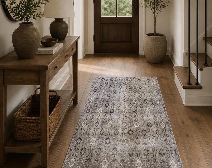 Vintage Turkish Isparta Rug, Hand Knotted Wool, Distressed Gray Taupe Geometric, Allover Pattern