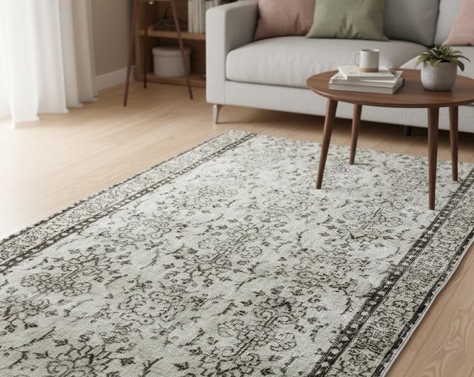 Vintage Turkish Isparta Rug 116x175 cm – Hand Knotted Beige Wool Carpet