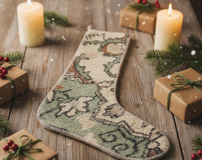 Vintage Rug Christmas Stocking | Wool • Cotton Lined • Upcycled Turkish Carpet