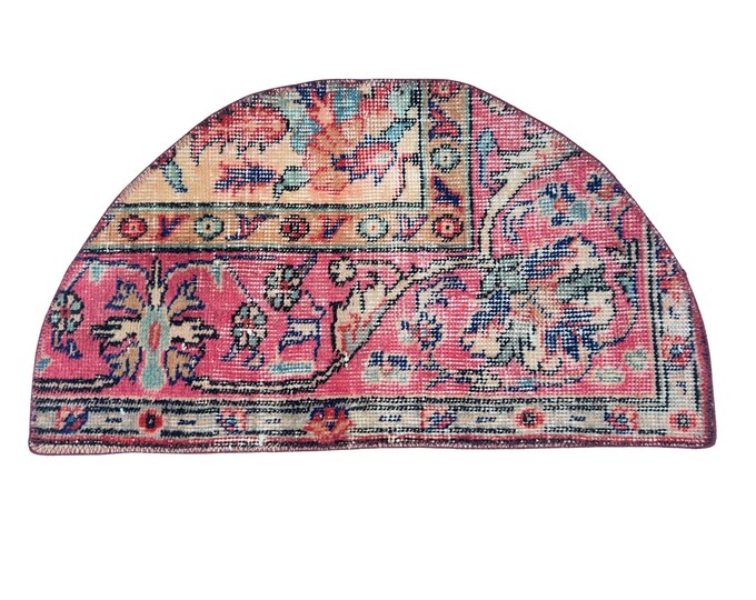 semicircle rug entry bathroom small handmade vintage turkish oushak wool antique home decor