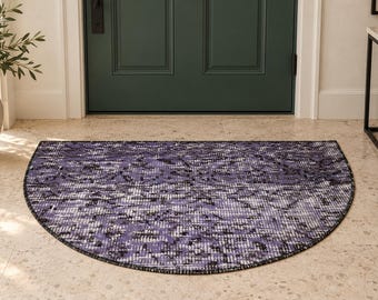 Vintage Turkish Semicircle Rug, Half Moon Doormat, Purple Overdyed, Entryway Rug, 19x33 in