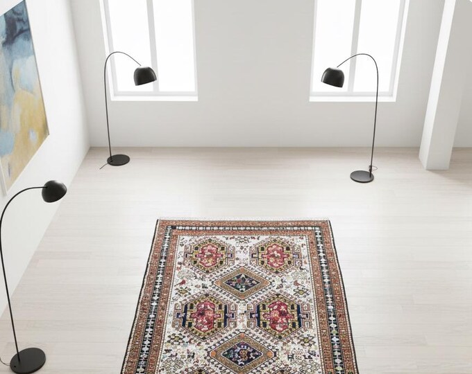 Afghan Handmade Rug 116x187 cm – Animal Motif Wool Carpet – Brown Black Red Tribal Oriental Area Rug – Vintage Home Decor