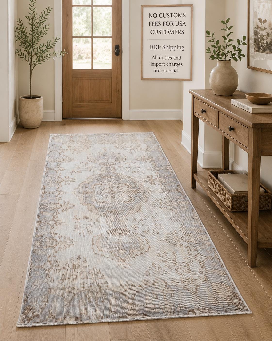 Vintage Turkish Isparta Rug 1984, Hand-Knotted Wool Floral Medallion, Soft Grey Taupe, 3.5x6.6 ft
