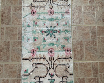 Green small rug,Runner Rug,Rugs for Hallway,Vintage Oushak rug,Hand made Small Rug,Turkish Vintage Rug,2x3 Ft Rug,Entryway Rug,antique rug