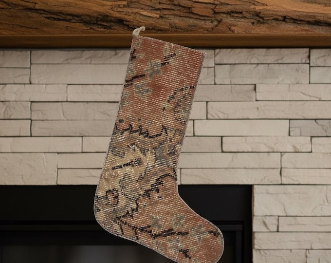 Rust Vintage Turkish Rug Christmas Stocking – Wool Holiday Decor