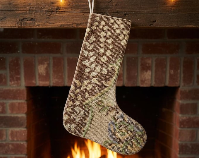 Vintage Rug Christmas Stocking – Upcycled Carpet – Brown Beige Holiday Decor