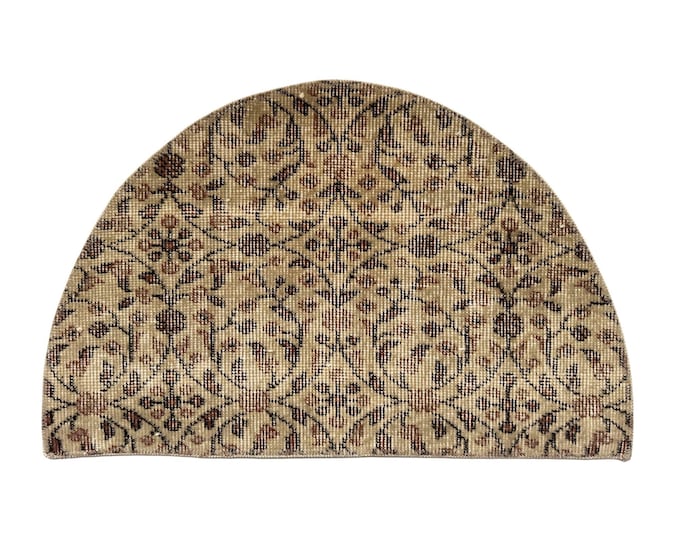 antique turkish oushak semicircle wool handmade entry vintage oriental small area decor