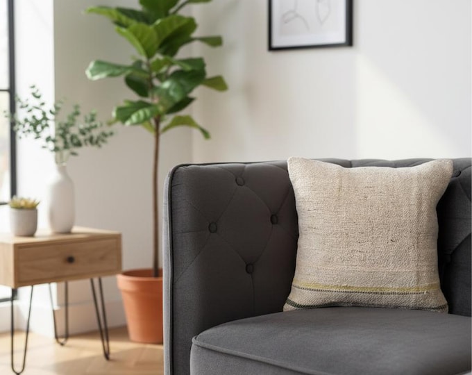 16x16 inch Hemp Pillow Cover | Handwoven Natural Cushion | Eco Boho Minimal Farmhouse Decor