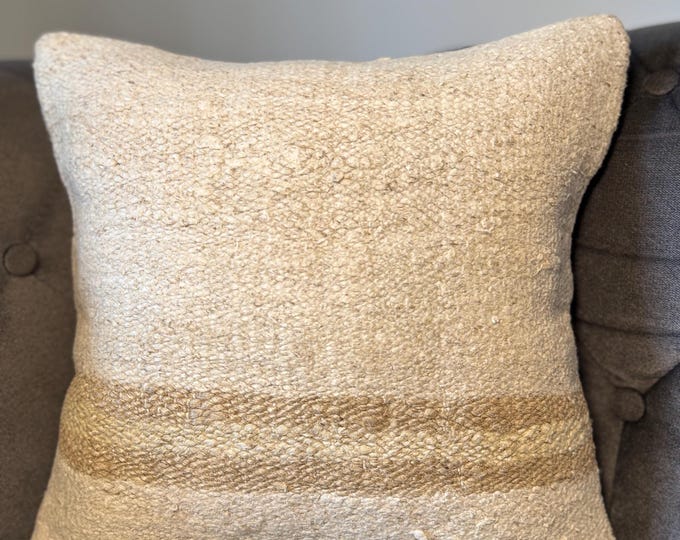 Handmade Burlap Pillow Cover 16x16 Upcycled Premium Jute Sack Artisan Natural Beige Cushion Cover Concealed Zipper 40x40