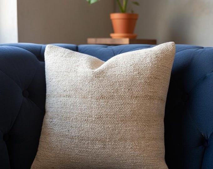 Organic Hemp Pillow Cover: Handmade Boho Throw Pillow Case,Natural  16x16 inch