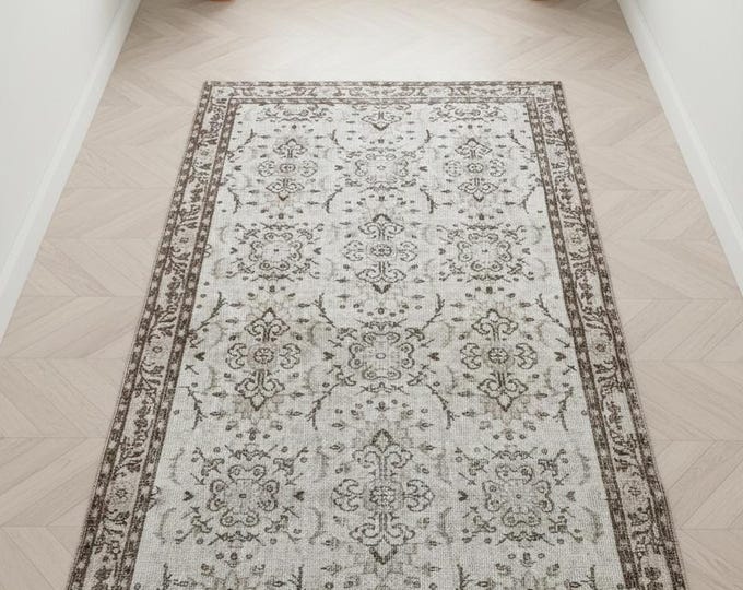 Brown Turkish Rug: Vintage Wool Small Rug, 3x7 ft