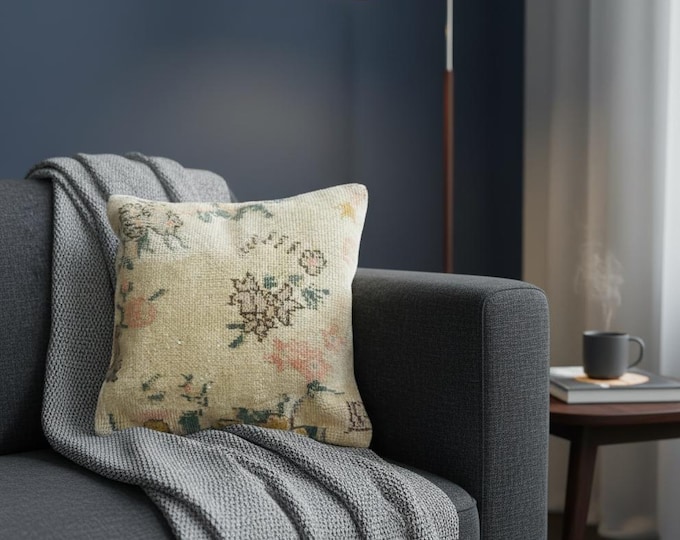 16x16 Modern Wool Pillow Cover – Turkish Handwoven Cushion, Global Free Shipping,  Hidden Zipper