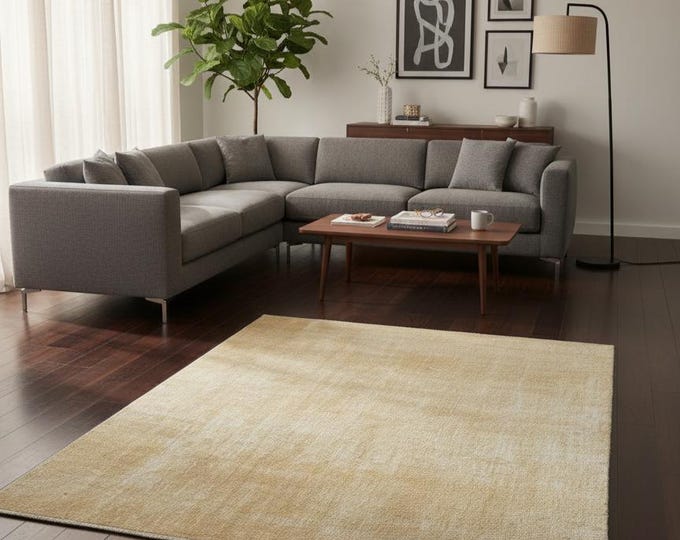 Vintage Mustard Turkish Area Rug 45 x 83 in Solid Wool Hand Knotted Rug