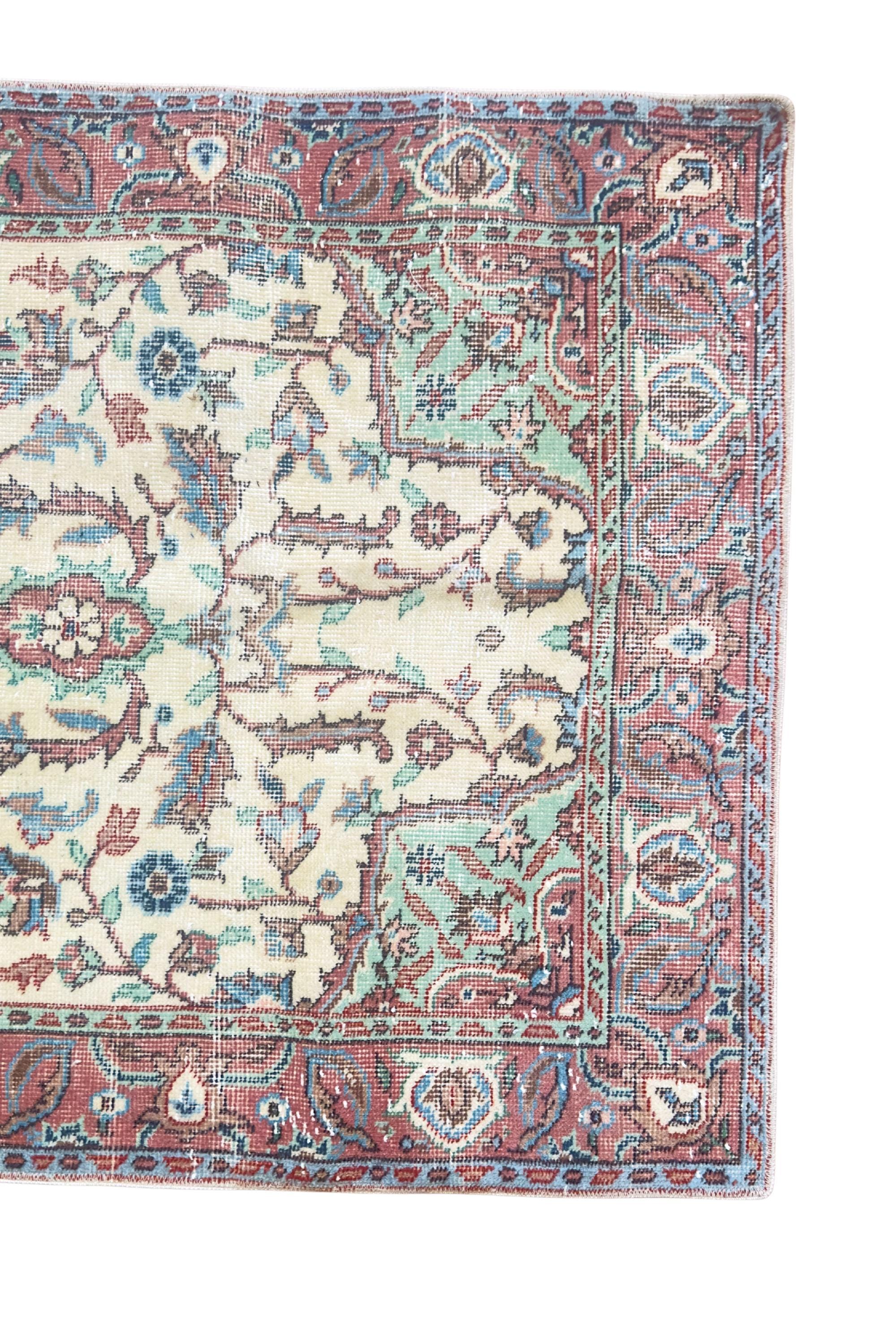Vintage Turkish Rug, 3x6 Hand Knotted Wool, Dusty Rose Floral Medallion, Victorian Entryway Rug – view 5