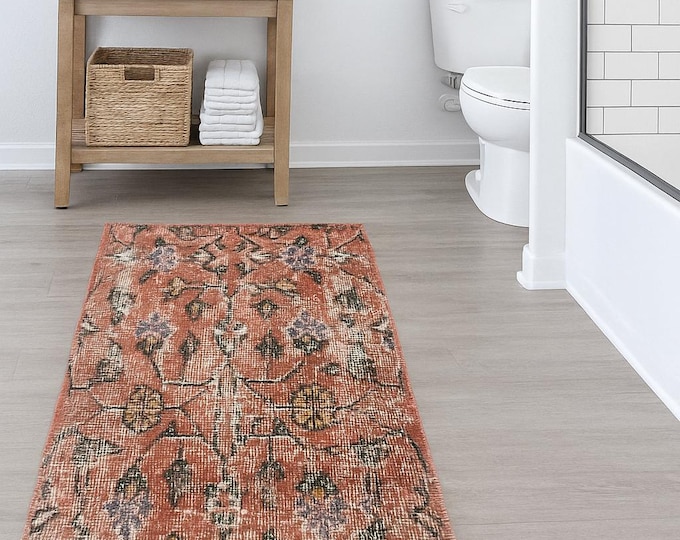 Rustic Farmhouse  Rug – Vintage Turkish Wool & Cotton Rug - Bohemian Turkish Rug - Floral Pink Rug - Anatolian Rug-Oushak Rug-Decorative Rug