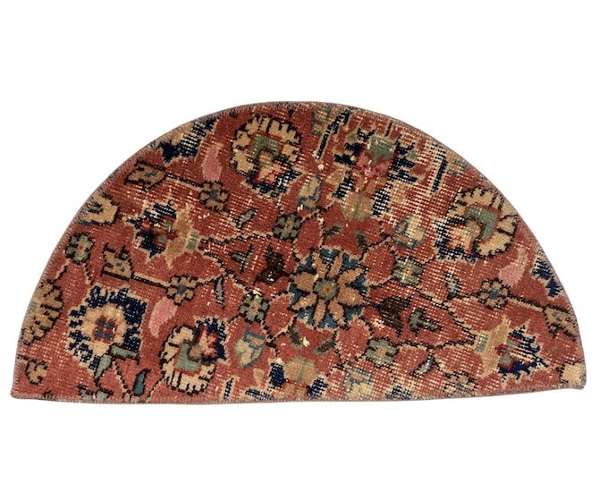 antique oushak semicircle wool turkish handmade small entry oriental vintage area decor