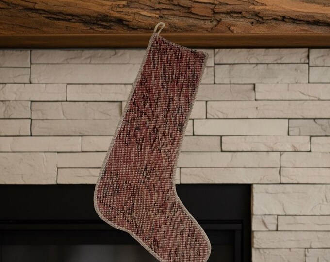 Dusty Rose Vintage Turkish Rug Christmas Stocking – Rustic Wool Decor