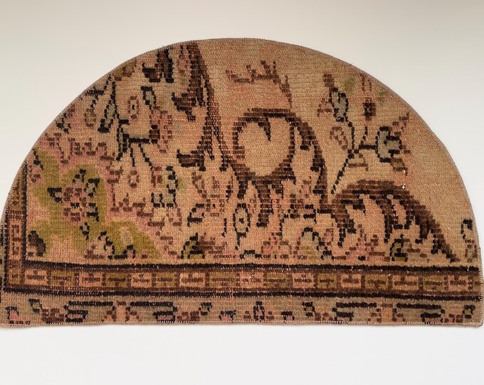 19x33 Inch Vintage Wool Semicircle Rug Mat