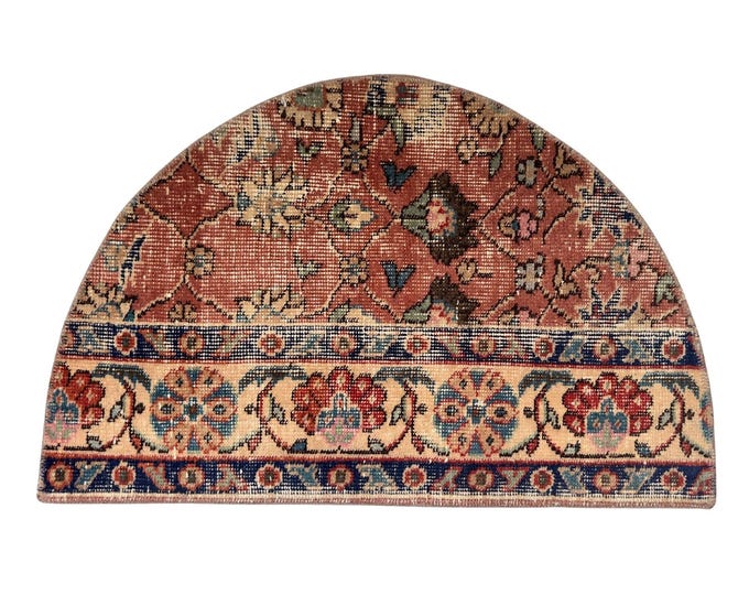 antique semicircle rug wool oushak turkish handmade entry vintage oriental small area home decor