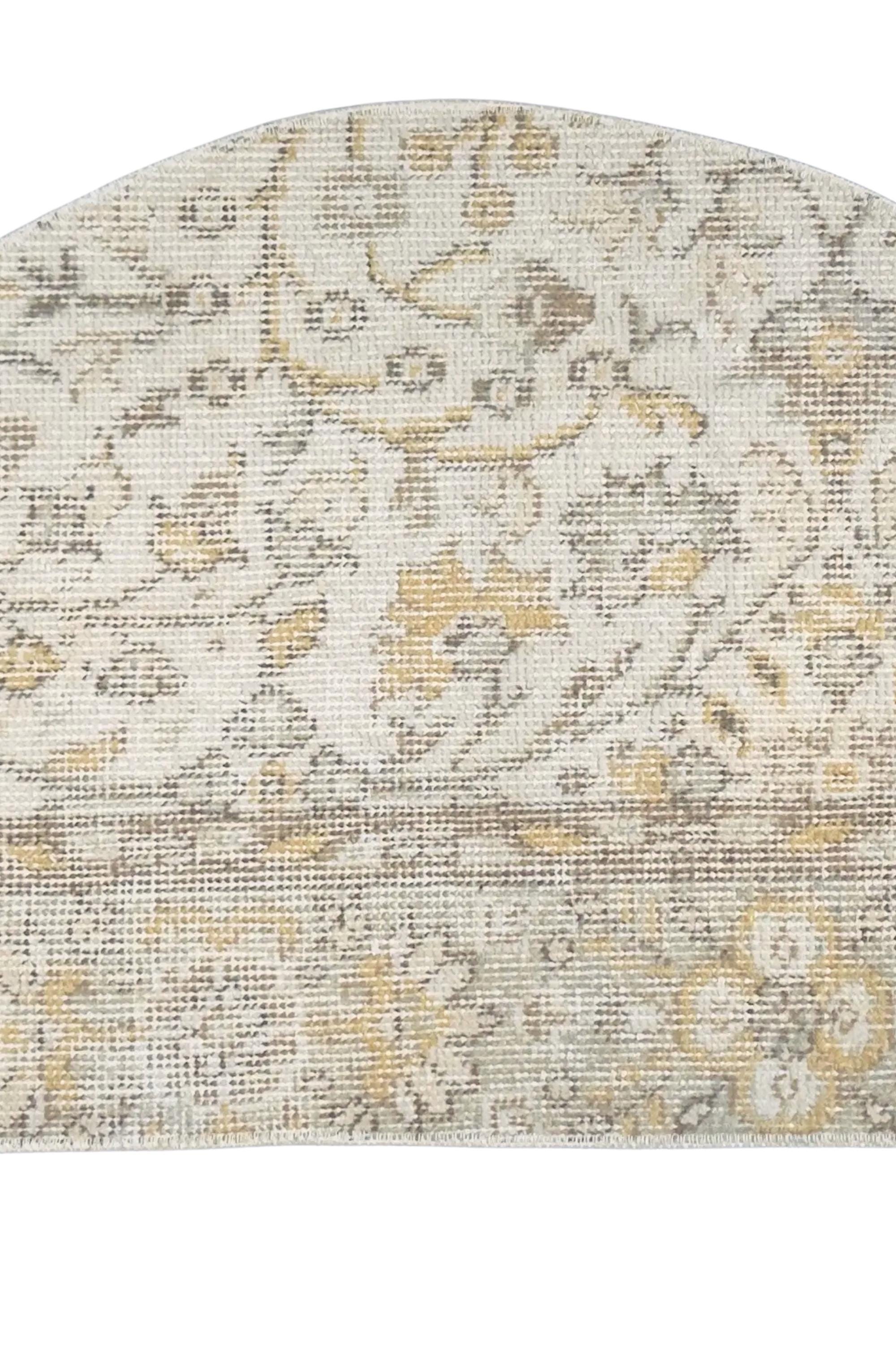 Vintage Turkish Semicircle Rug, Handwoven Wool Floral, Ivory White Gold Gray, 1.6x2.77 ft – view 7