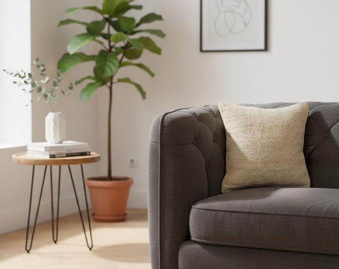 Beige Handwoven Hemp Pillow Cover 40x40 cm – Natural Farmhouse Cushion for Boho or Modern Decor, Neutral Textured Throw Pillow