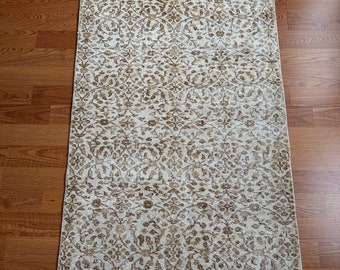 Alfombra turca, alfombra vintage, alfombra pequeña hecha a mano, alfombra de lana, alfombra vintage 3x7, alfombra antigua, alfombra de área, alfombra de decoración del hogar, alfombra decorativa, alfombra natural descolorida,